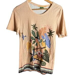 Anthropologie Farm Rio Tropical Print Tee Peach Size S